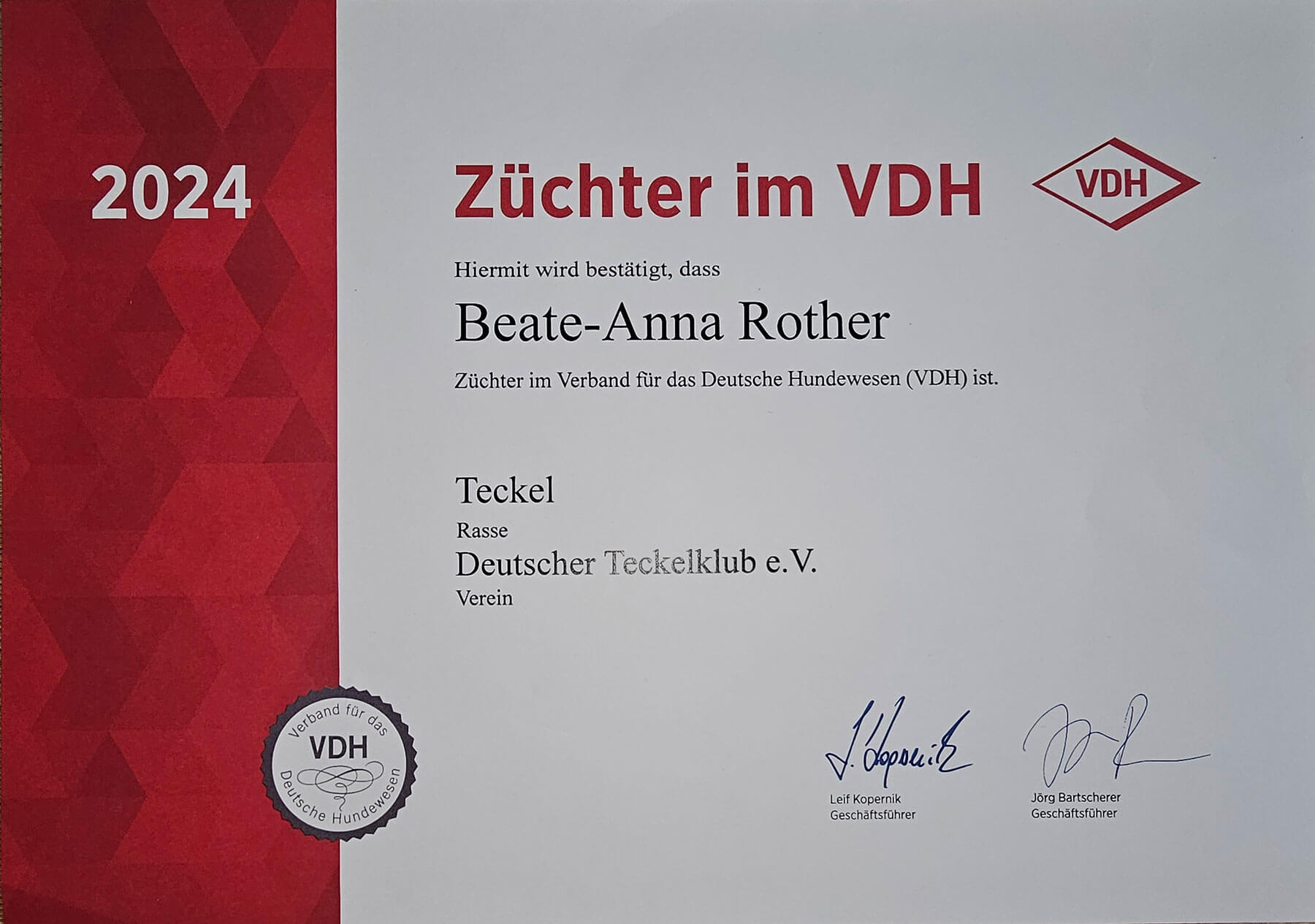 VDH-Urkunde 2024